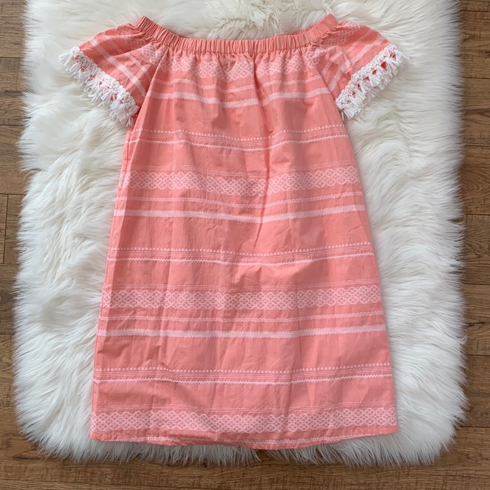 NWT Buckley K Tala Off the Shoulder Short Sleeve Dress Coral White Women Small